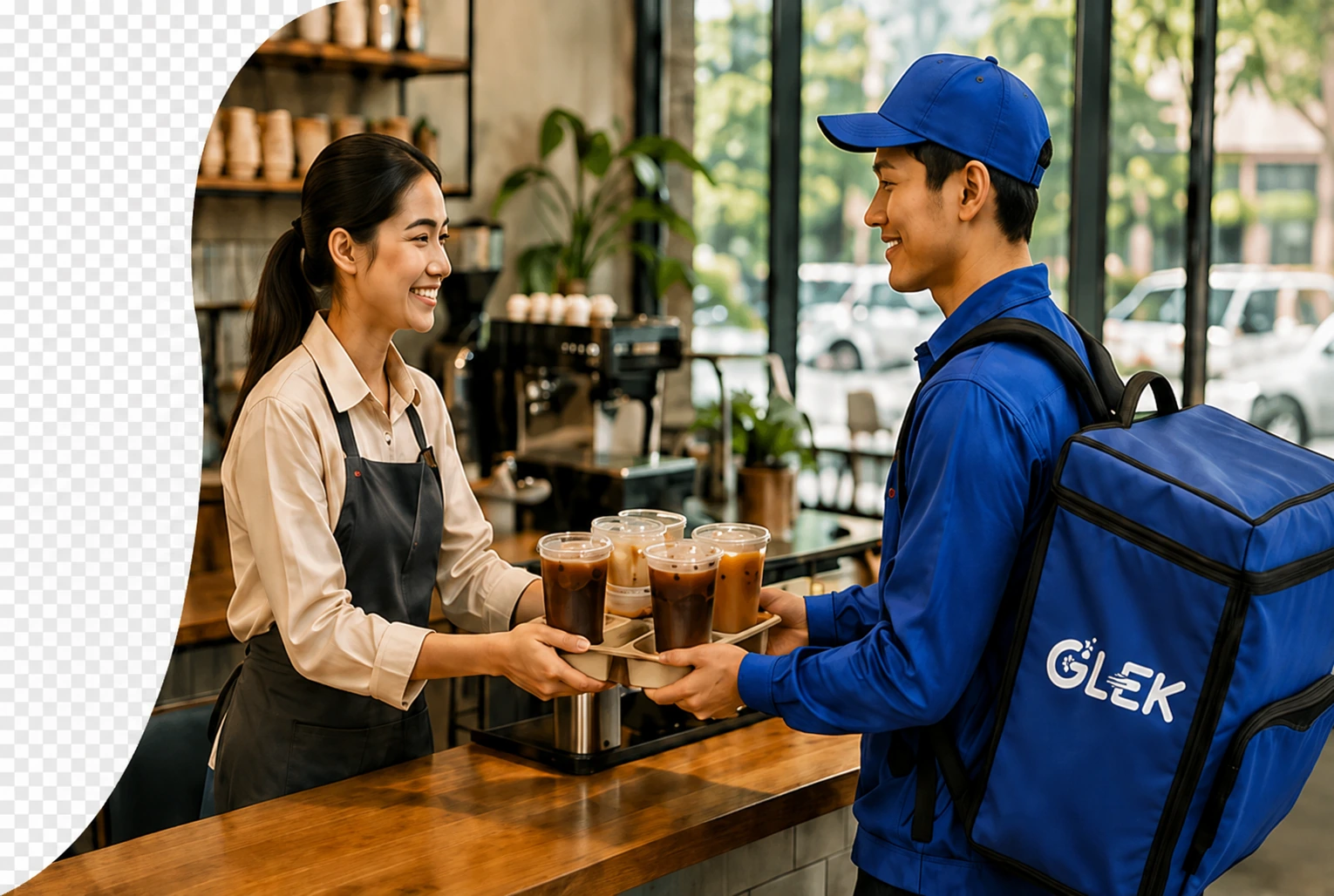 Barista menyerahkan minuman kepada mitra GLEK