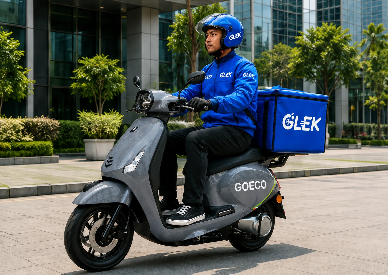 Mitra GLEK dengan motor listrik GOECO abu-abu